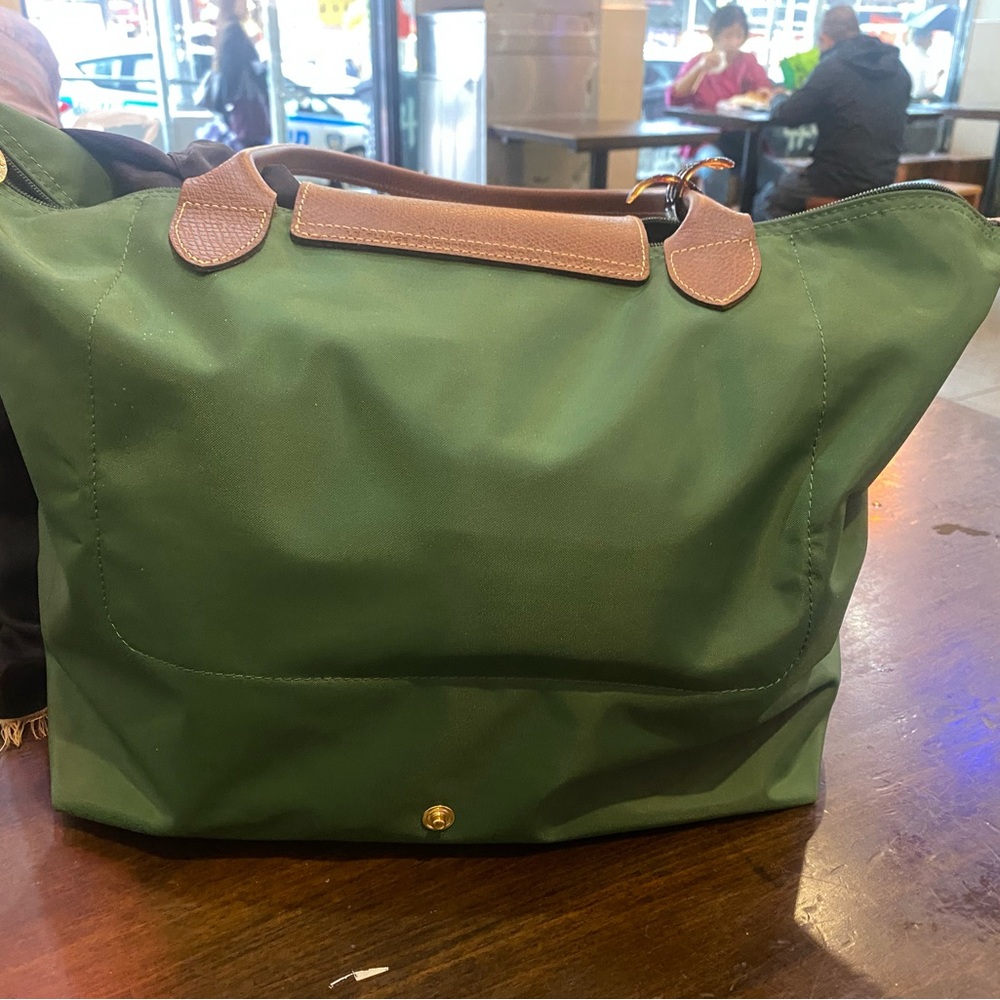 LONGCHAMP Frm ROMANIA GENUINE DEEP GREEN BROWN NYLON LEATHER GORG TOTE Bag LUX - Picture 10 of 13